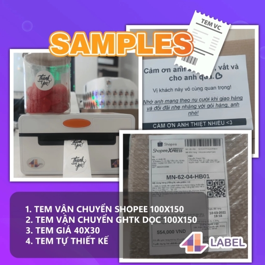 Giấy in đơn hàng TMDT A7 76x130 loại dày, giấy in nhiệt A7 dạng tệp 500 tem tự dính, in không cần mực, in vận đơn, logo