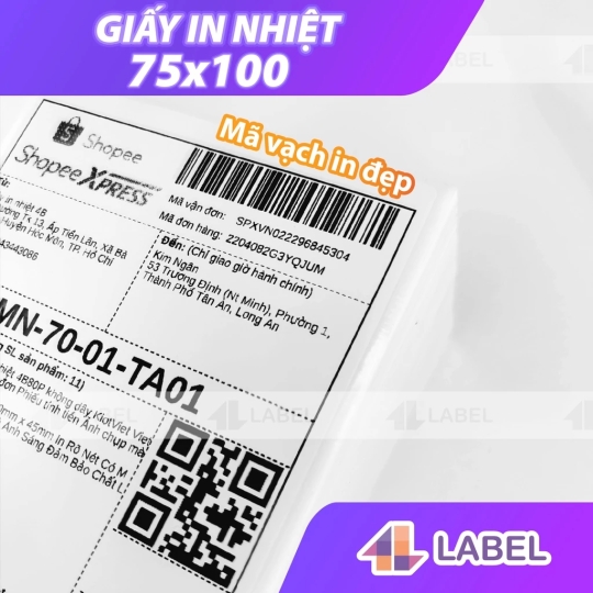Giấy in nhiệt A7 75x100 dạng cuộn 30m loại dày đẹp, tem nhiệt 4B Label chuyên dùng in đơn hàng TMDT, siêu thiết kiệm