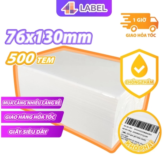 Giấy in đơn hàng TMDT A7 76x130 loại dày, giấy in nhiệt A7 dạng tệp 50 tem tự dính, in không cần mực, in vận đơn, logo 