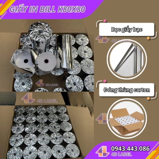 THÙNG Giấy in Bill  K80x65 Giấy in hóa đơn, in đơn livestream, giấy in nhiệt 
